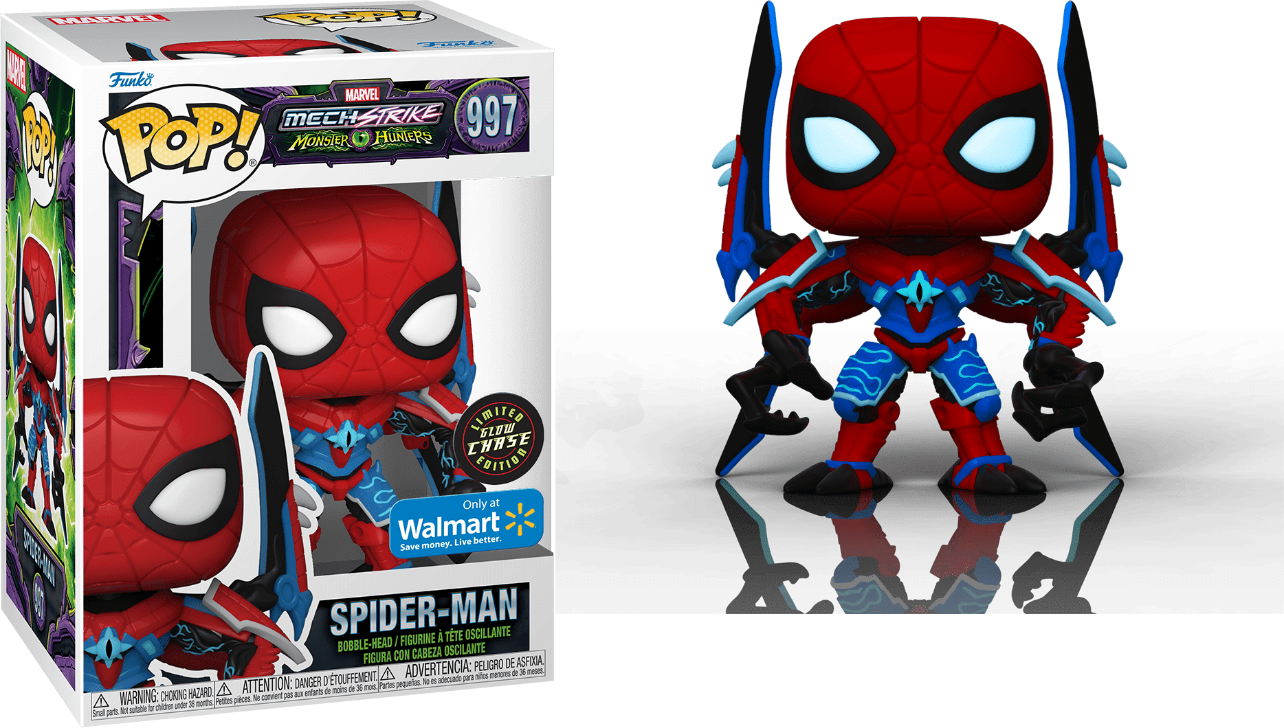 Funko POP! Marvel Mech Strike Monster Hunters CHASE Spider-Man #997 [Glows  in the Dark] Exclusive