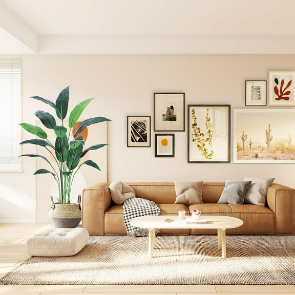 Artificial Bird of Paradise Plant 6FT(72in) Fake Palm Tree for Indoor Outdoor Modern Decor Faux Plants for Home Office Perfect Housewarming Gift with 17 Trunks Faux Leaves 1 Pack