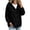 Black(Ladies Hoodies ), variant on Button Down Waffle Hoodie for Women Loose Fit Drawstring Patch Pocket Long Cardigan