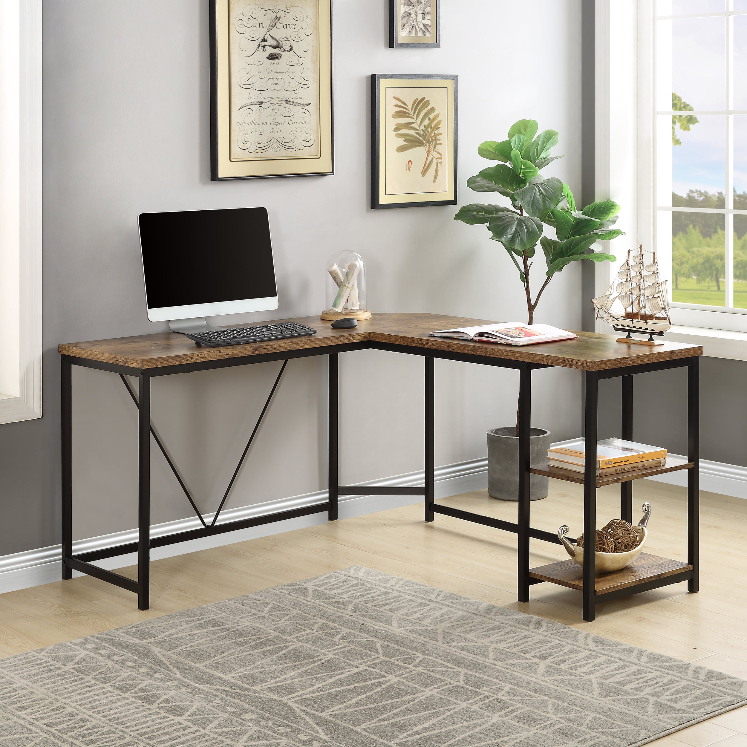 Computer Desk Laptop PC Table Home Office Workstation Study Shelves Storage Wood 