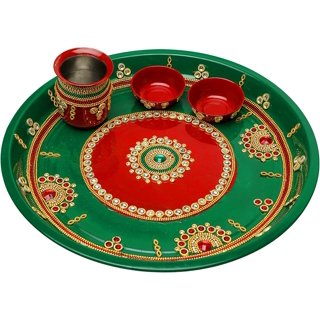 Mannar Craft Store  Brass Pooja Thali Set - Complete Puja Plate Set with  Aarti Thali, Perfect for Religious Occasions - 6 inch