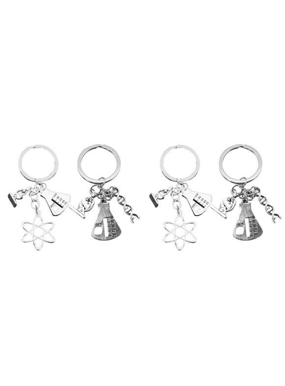 4 Pcs  DNA Chemical Mlecular Keychain Microscope Decorative Hanging Keyring Measuring Cup Key Holder Graduation Gift for Teacher Student Friends