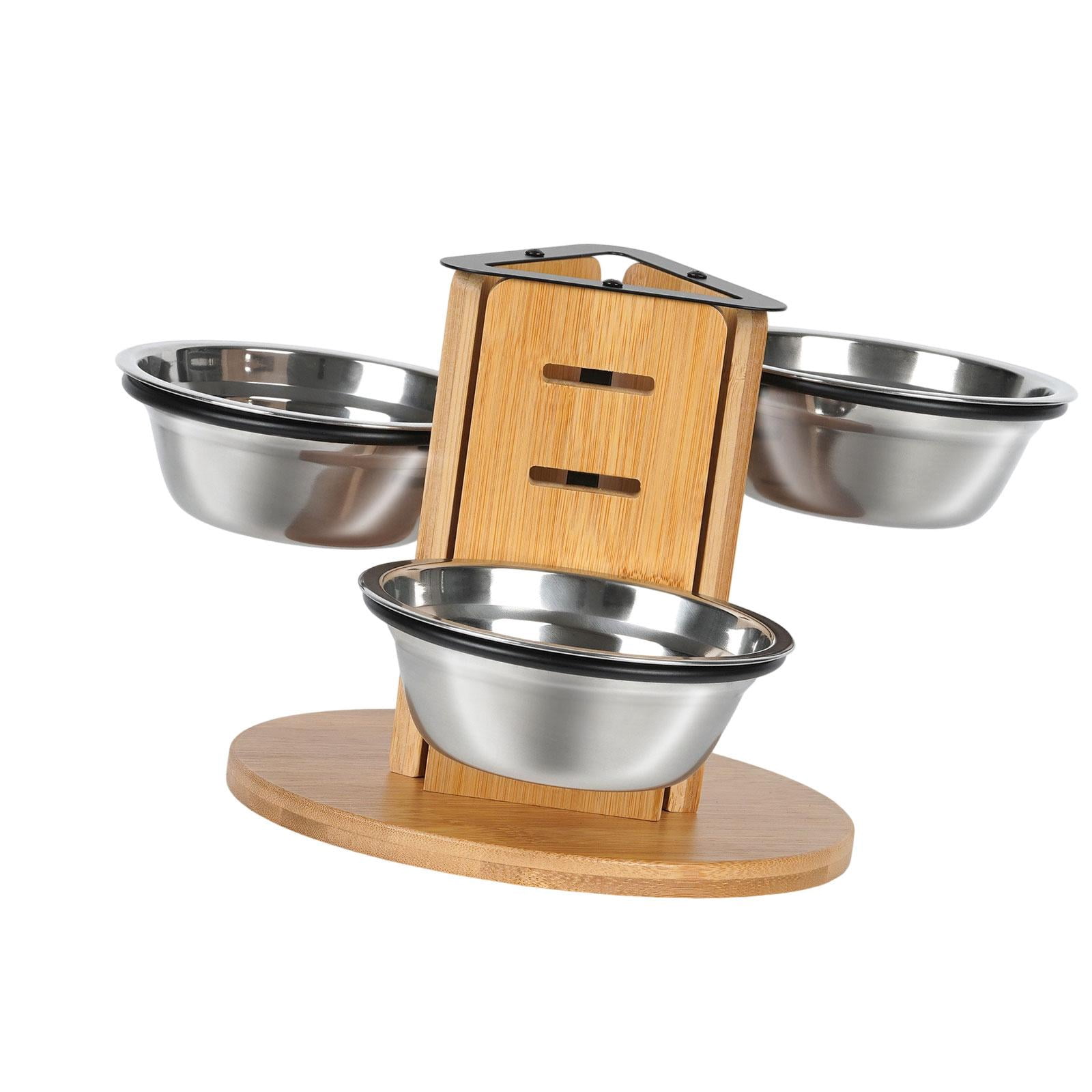 balikha Elevated Cat Bowls Dogs Water Food Bowls Feeding Station for Multiple Cats Food Dispenser Stable with Wooden Stand Pet Dishes