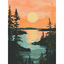 Sunset Lake Landscape Canvas Print/Wall Art, Perfect for Living Room, Bedroom, Office, Dining Room and Bathroom Decor