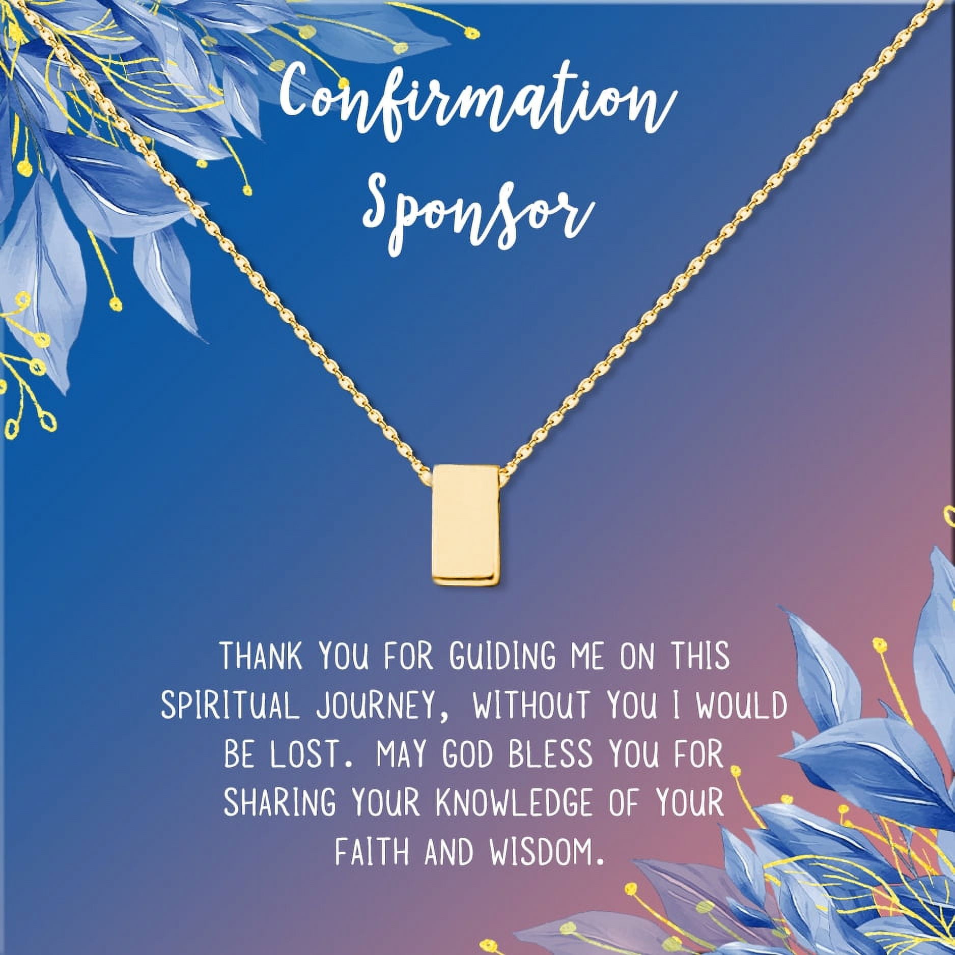 Anavia Confirmation Sponsor Gift for Women, Gifts for Sponsors, Baptism Gift, Goddaughter Gift, Thank you Religious Sponsor Gifts Card Necklace-[Gold Cube, Blue-Orange Gift Card]