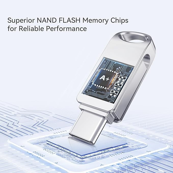 KOOTION 128GB USB C Flash Drive Type C Thumb Drive Dual Port Jump Drive On the Go OTG Memory Stick Metal Zip Drive, Silver