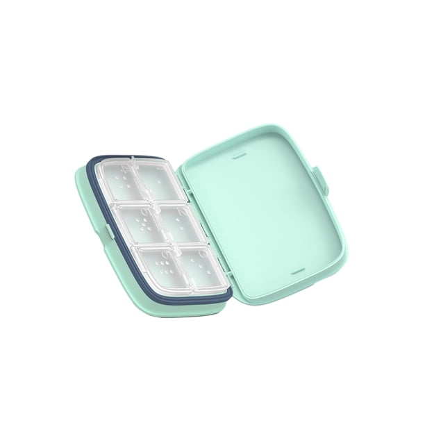Kearding Caja de almacenamiento de medicamentos portátil para diario, práctico y esencial para viajes de salud, pastillero portátil Almacenamiento y organización del hogar verde seis cuadrícula