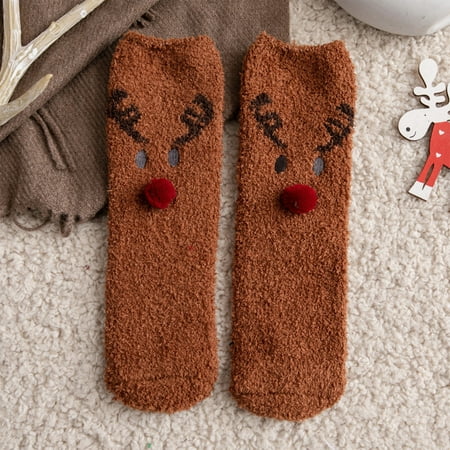 

XINKAIRUN Socks Ladies Christmas Autumn and Winter Thickened Sleep Socks Coral Velvet Warm and Cute Brown (Buy 3 Get 2 Free)