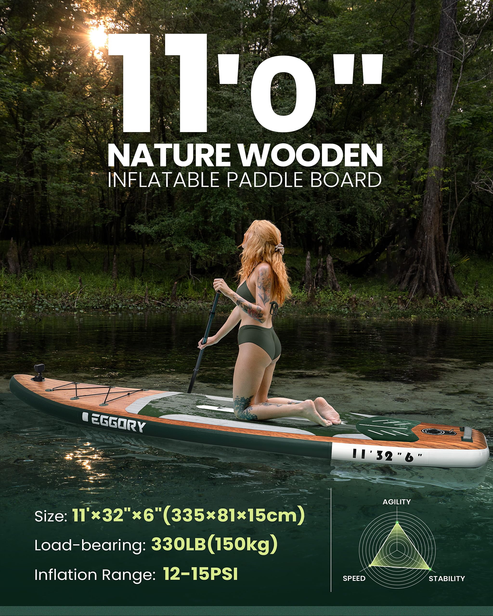 EGGORY 11 ft Inflatable Stand Up Paddle Boards Inflatable Paddle Boards with SUP Accessories Wide Stable Design Anti-Slip EVA Deck for Youth & Adults