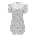 thumbnail image 6 of Lovzfmll Women's Sundress, Crew Neck Short Sleeve with Puff Sleeve & Texture, Casual Vacation Mini Dress White, M, 6 of 7