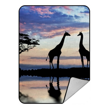 Velvet Giraffe Blanket (YKCG African Safari Animal Tree of Life Elephant Giraffe Sunset Lake Blanket Crystal Velvet Front and Lambswool Sherpa Fleece Back Throw Blanket)