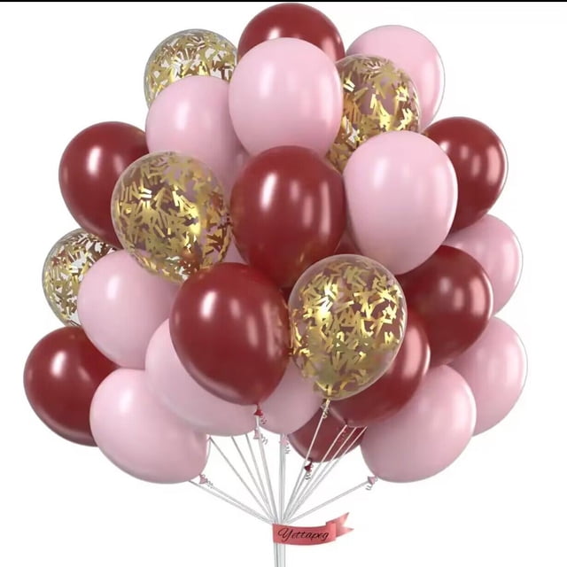 Nvzi Globos, 30 piezas de globos de confeti de 12 pulgadas y globos de látex morado y rosa metálico con cinta, baby shower, decoraciones para fiestas de bodas, U
