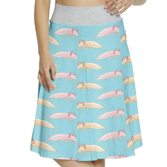 Women's Axolotl Mexican Axolotls Sea A-line Printed Skirt Casual Wear, 3XL, Pale Pink Pale Blue, by Ambesonne