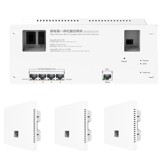 AC Gateway 4-port Gigabit PoE Integrated Router 60W and 3 3000M WiFi 6 Access Points