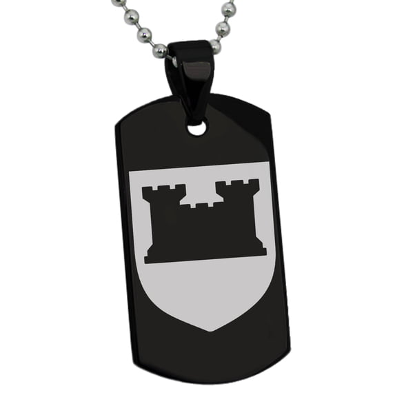 Stainless Steel Castle Protection Coat of Arms Shield Engraved Dog Tag Pendant Necklace