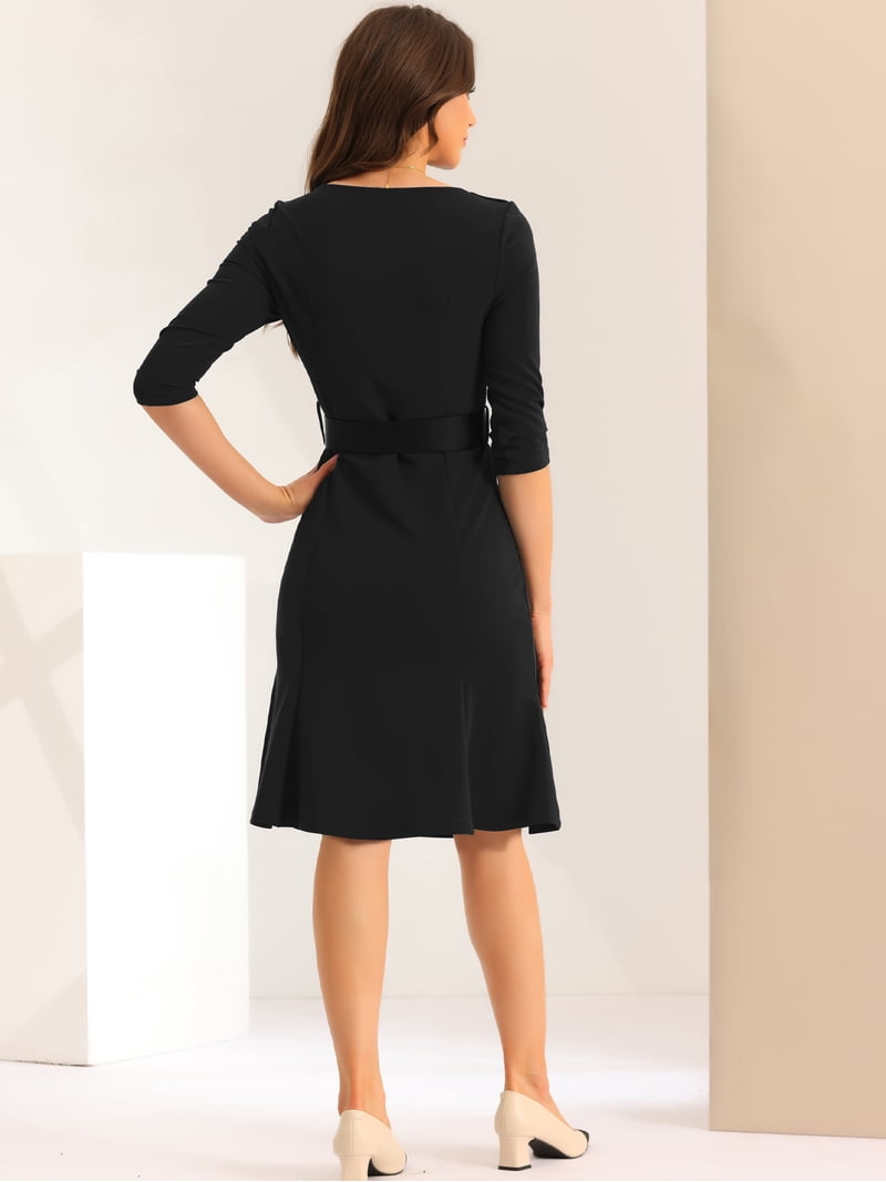 knee length office dress Fitted asymmetrical dress for office