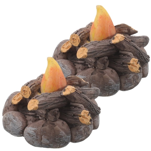 LOLIPPYY 2-Pack Mini Resin Campfire Model Set, Small Bonfire Decoration for Dollhouse, Miniature Outdoor Fireplace Accessory