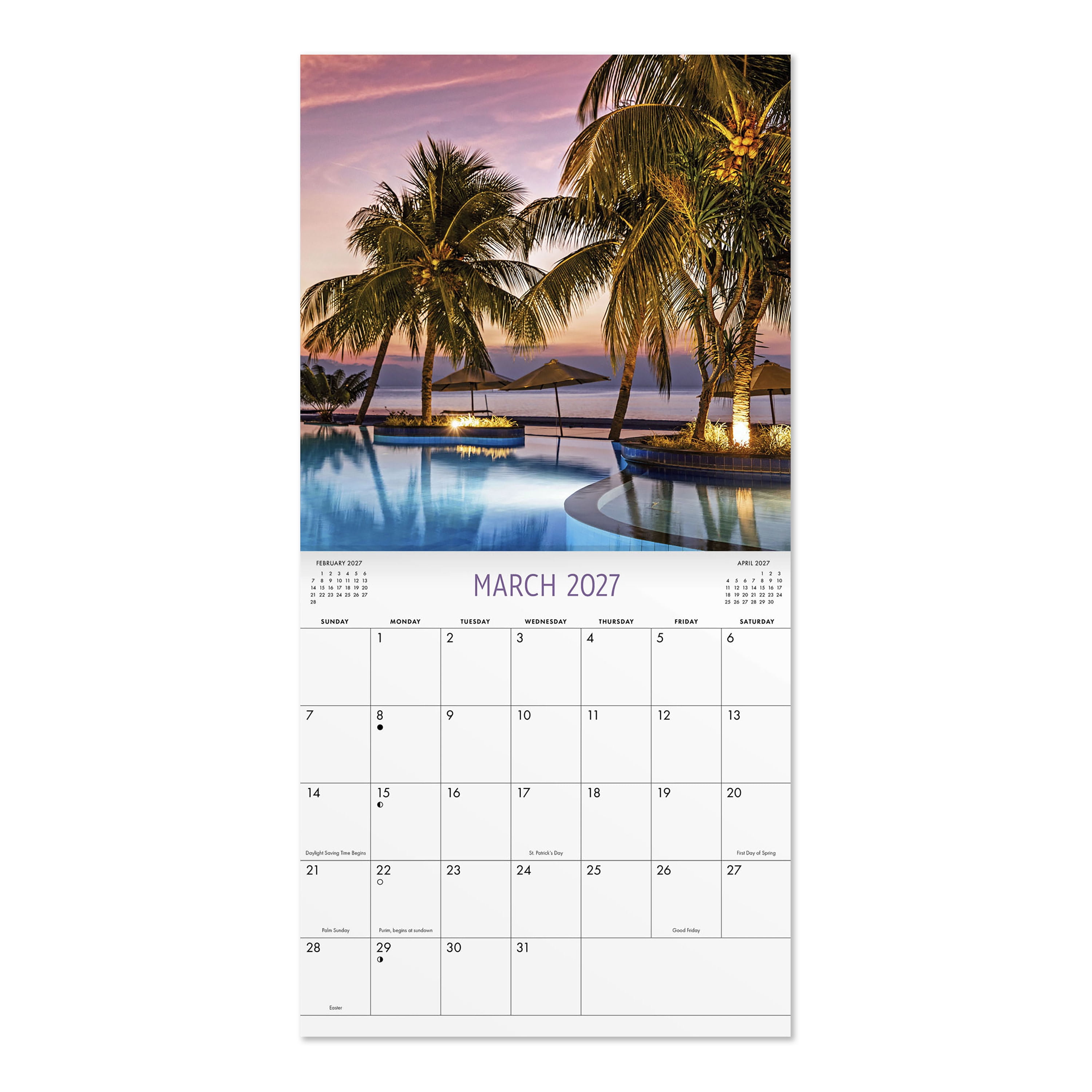2027 Tropical Getaways Calendar 12x12 January-December Gridded