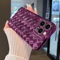 thumbnail image 2 of Compatible with iPhone 14 Pro Max Phone Case for Women, Fashion 3D Woven Pattern Plating Case, Grid Printed Soft Silicone Shockproof Camera Protective for iPhone 14 Pro Max case- Pink, 2 of 14