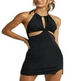 thumbnail image 3 of Femmes Sexy Licol Cou Mini Robe d'Été Sans Manches Cravate Dos Solide Couper une Ligne Robes Courtes Club Partie Porter, 3 of 7