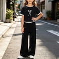 thumbnail image 5 of ITSAME Girls Outfits 2-Piece Bow Print Crewneck Top and Pants Kids Casual Comfy Set Black Size 7, 5 of 5