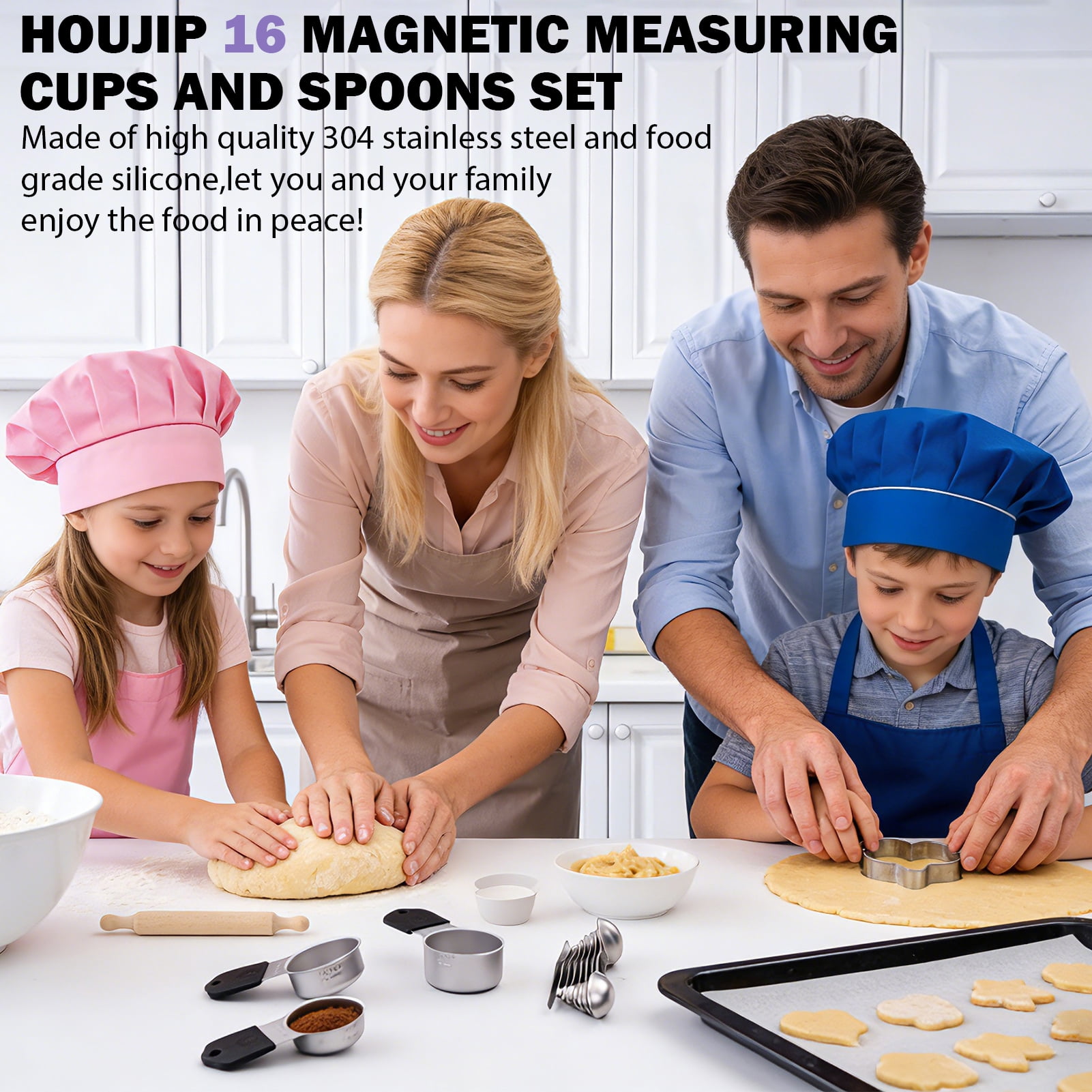 Lumikrypt 16 Piece Magnetic Measuring Cups and Spoons Set, Stainless Steel Nesting Metal Measuring Cups Set with Leveler for Dry and Liquid Ingredients, Kitchen Gadgets for Cooking & Baking (Black)