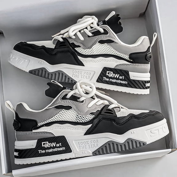 Men's Low Top Mesh Skate Sneakers, Lace Up Breathable Fashion Casual Shoes for Daily Street Wear