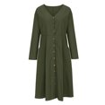 thumbnail image 4 of Odeerbi Cotton Linen Dress for Women Summer Solid Color V-Neck Long Sleeve Dress Fashion Casual Knee Length Button Dress Olive Green, 4 of 6