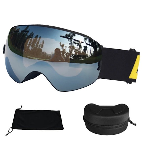 Ski Goggles Double Layer Anti-Fog UV 400 Ski Goggles Men Women Skiing Snowboard Skateboard Snow Goggles Ski Mask Silver and Box