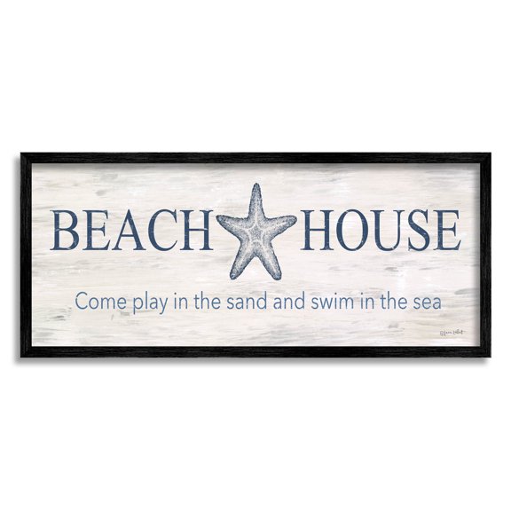 Beach House Come Play Nautical Phrase Coastal Graphic Art Black Framed Art Print Wall Art