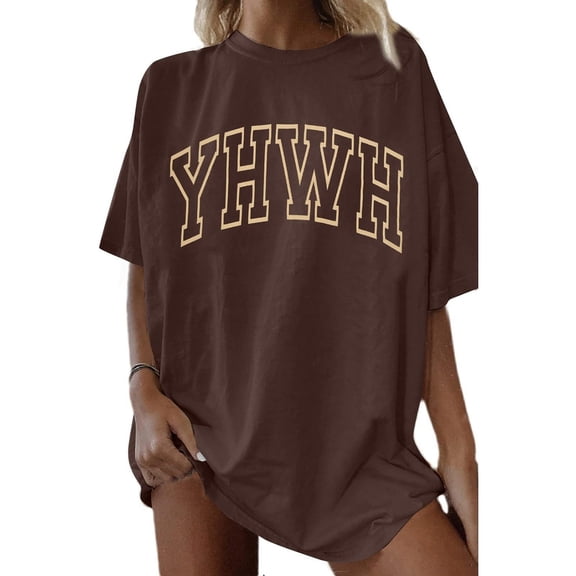 Graphic Tees for Women T-Shirts Plus Size Casual Loose Letter Print Tee for Everyday Wear – Comfortable Stylish Graphic Top Brown S