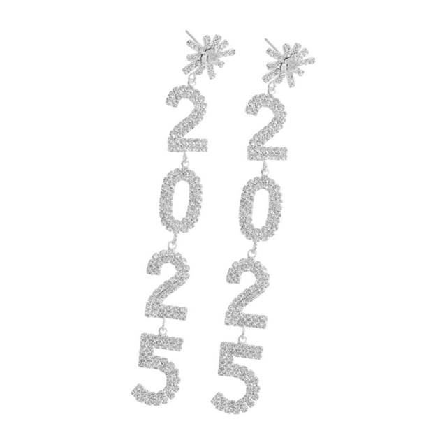 Pendientes colgantes de Año Nuevo 2025 con diamantes de imitación plata