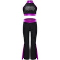 thumbnail image 3 of Miutii Kids Girls Modern Dance Outfits Shiny Rhinestone Crop Top and Jazz Flared Pants Stage Purple 6, 3 of 9