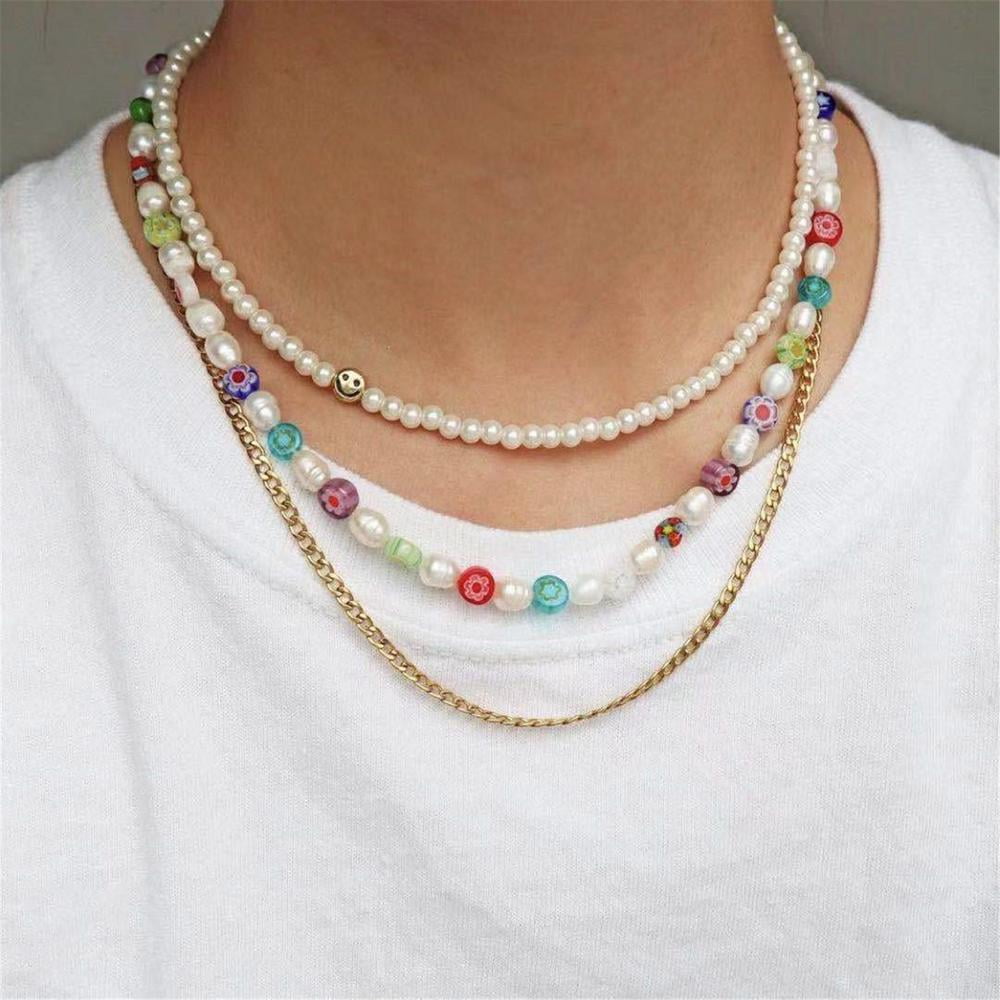 unique pearl beaded necklace acrylic beads classic beads seed beads