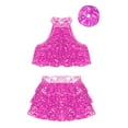 thumbnail image 3 of YONGHS Kids Girls Hip Hop Dancewear Shiny Sequins Halter Neck Crop Top with Skirt Set Hot Pink-A 10, 3 of 5