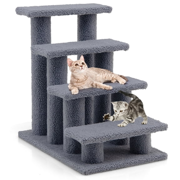 Infans 24" 4-Step Pet Stairs Carpeted Ladder Ramp 8 Scratching Post Cat Tree Climber
