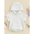 thumbnail image 2 of Bslissey Baby Boys Girls Summer Hood Romper Short Sleeve Hooded Jumpsuit Solid Color Front Pocket T-shirt Bodysuit 3M 6M 12M 18M Newborn Infant Casual Tops, 2 of 8