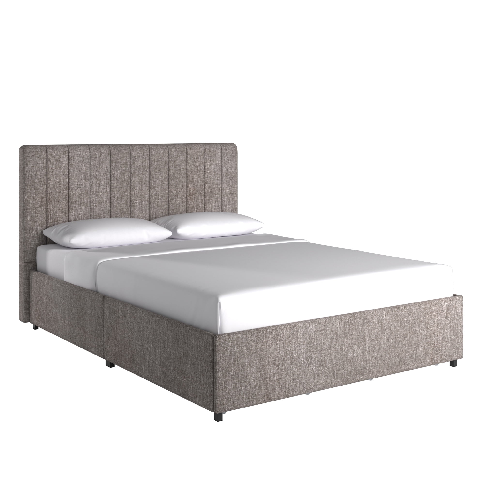 Weston Home Gaylen Gray Linen Storage Platform Bed with Channel Headboard, Full