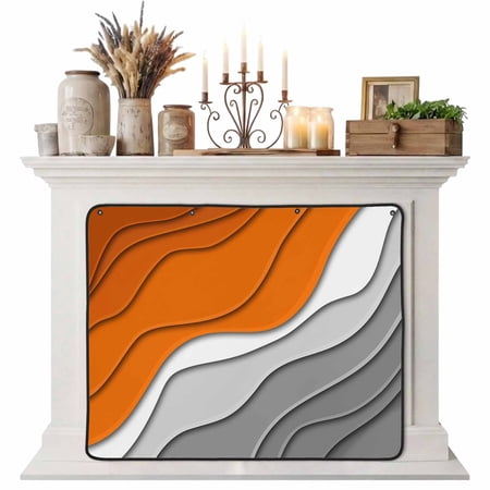 Orange Grey Ombre Magnetic Fireplace Cover Fireplace Draft Blocker Modern Geometric Abstract Aesthetics Cream Fireplaces Blanket for Heat Loss/Cold Air Fireplaces Draft Stopper Cover 39 x32