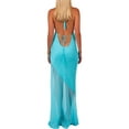 thumbnail image 2 of Women'S One Shoulder Halter Maxi Dress Elegant Ruffled O-Ring Sleeveless Evening Gown Long Cocktail Dress  Blue L, 2 of 6