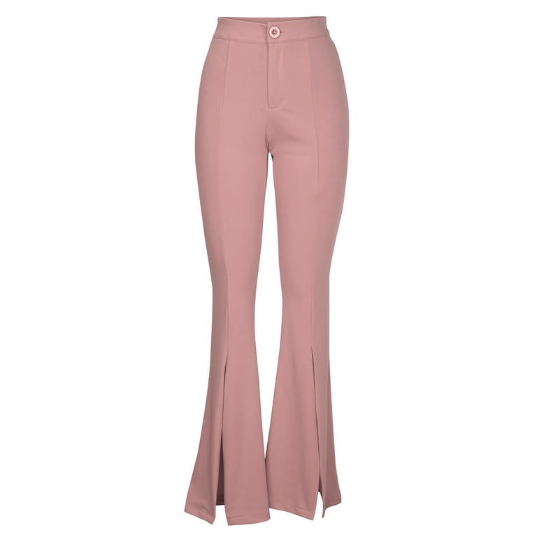 Women's Split Front High Waist Stretchy Elegant Flare Long Pants Solid  Skinny Fashion Lounge Pants Trousers 