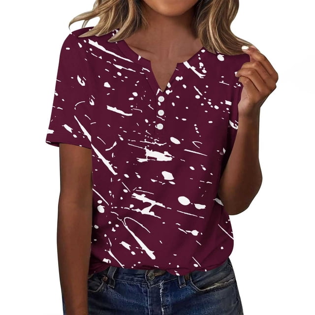 Tnhcen Chemises d'Été Vintage à Imprimé pour Femmes - Coupe Ample Basique Décontractée / Grande Taille P-2TG / Style Rétro pour Femmes