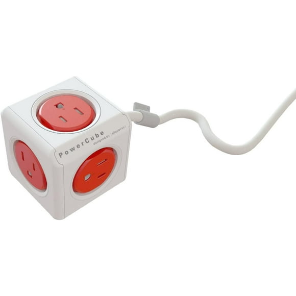 PowerCube Extended Electric Outlet Adapter and Surge Protector 5ft Extension Cord Power Strip with 5 outlets, Red