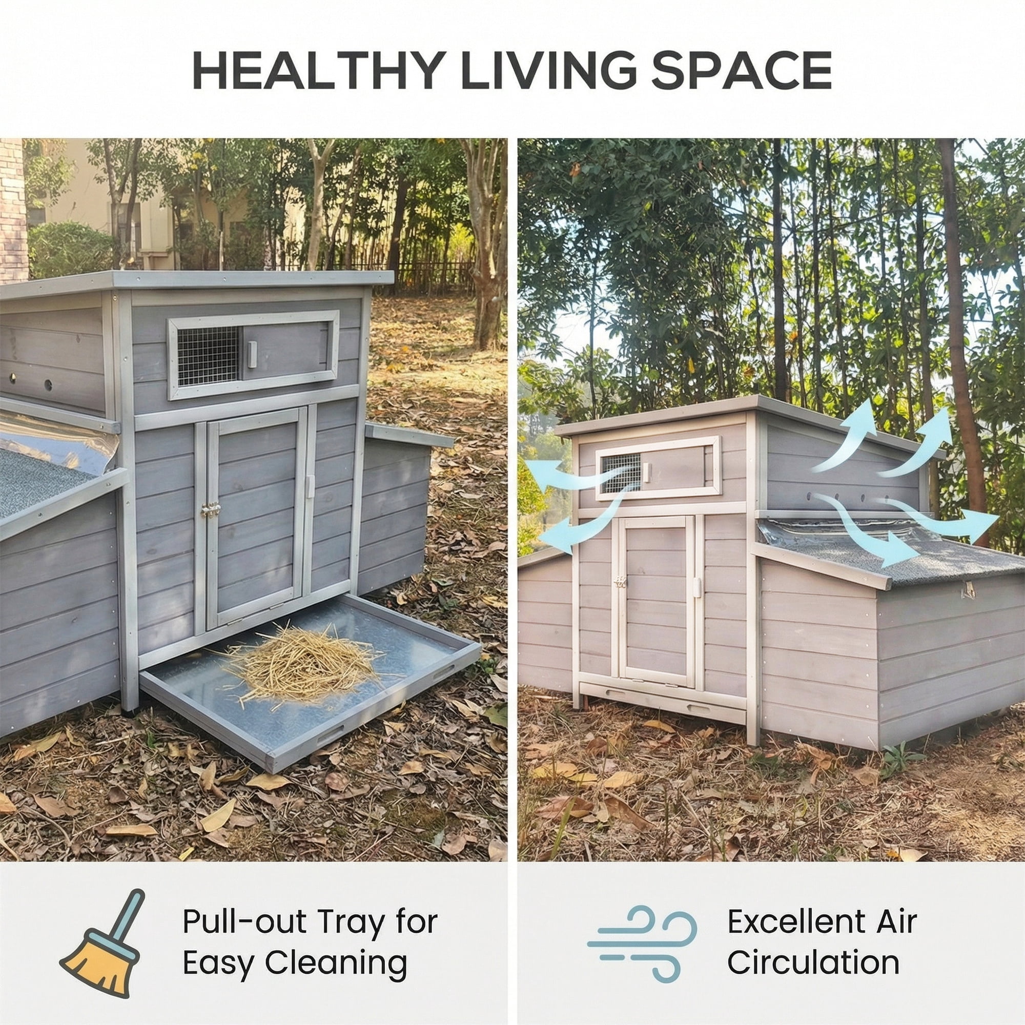 Aukfa Large Chicken Coop Wooden 6 Nesting Boxes Chicken Cage for Outdoor, Backyard, Gray