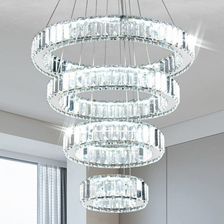 Diisunbihuo Modern Crystal Chandelier LED Pendant Light 4 Ring Chandelier LED Crystal Chandeliers for Dining Room Bedroom Living Room Dia 7.9"-11.8"-15.7"-19.7"