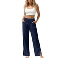 thumbnail image 2 of Admvng Women's Cotton Pants Elastic Waist Summer Casual Straight Leg Trousers with Pockets, 2 of 9