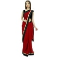 thumbnail image 2 of Atasi Women's Solid Maroon Indian Designer Georgette Saree With Blouse Piece, 2 of 8
