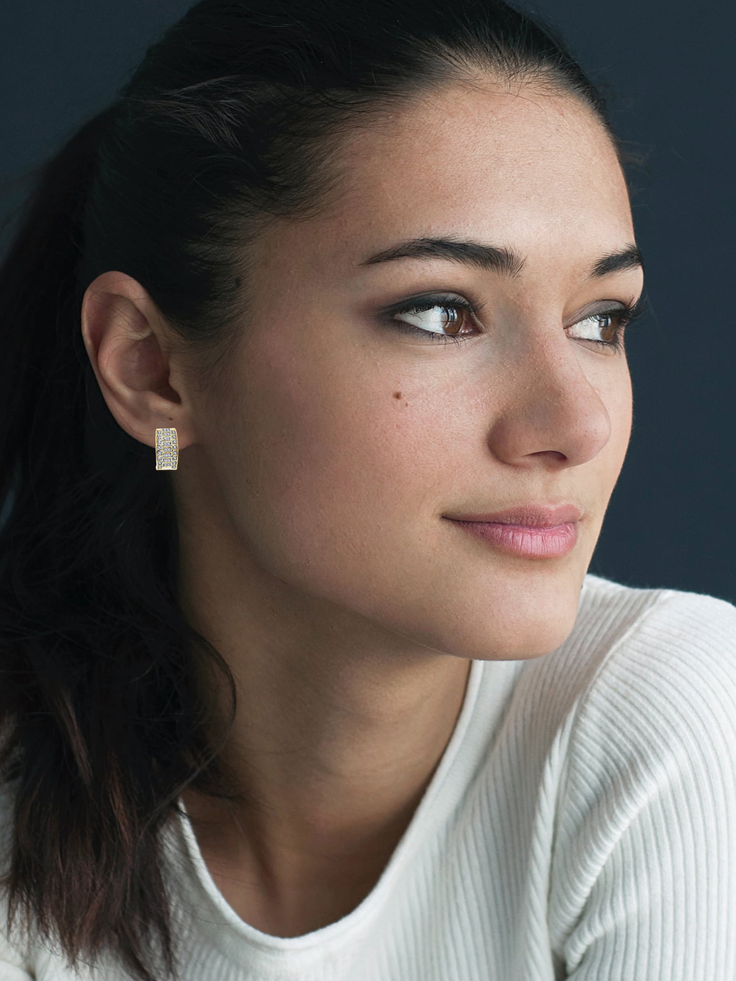White Diamond Accent 14kt Gold-Plated Hoop Earrings