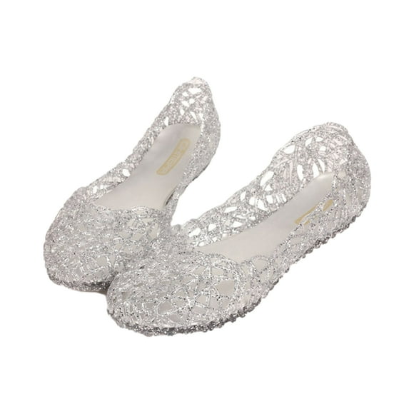 Minnieouse Zapatos de gelatina para mujer con estilo mezclado - Sandalias planas transpirables y fáciles de usar para zapatos casuales para el Calzado plateado 36.1