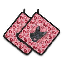 Caroline's Treasures Australian Kelpie Hearts Love Valentine's Day Pair of Pot Holders